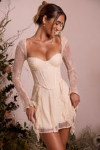 Long Sleeve Lace Corset Mini Dress in Ivory  Gemma Chic