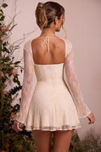 Long Sleeve Lace Corset Mini Dress in Ivory  Gemma Chic