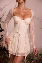 Long Sleeve Lace Corset Mini Dress in Ivory  Gemma Chic