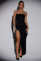 Embellished Bandeau Cowl Neck Maxi Dress in Black  Gemma Chic