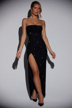 Embellished Bandeau Cowl Neck Maxi Dress in Black  Gemma Chic