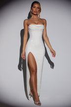 Embellished Bandeau Cowl Neck Maxi Dress in Ivory  Gemma Chic