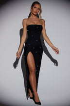 Embellished Bandeau Cowl Neck Maxi Dress in Black  Gemma Chic