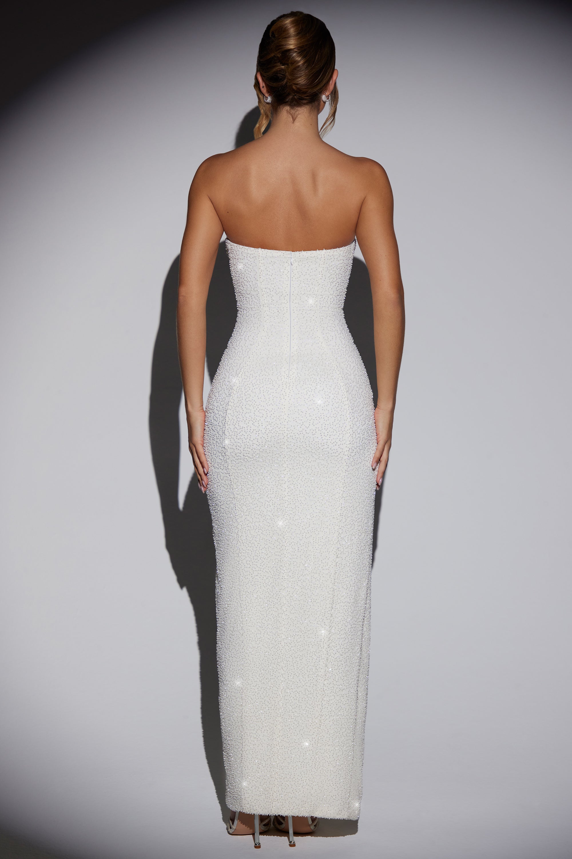 Embellished Bandeau Cowl Neck Maxi Dress in Ivory  Gemma Chic
