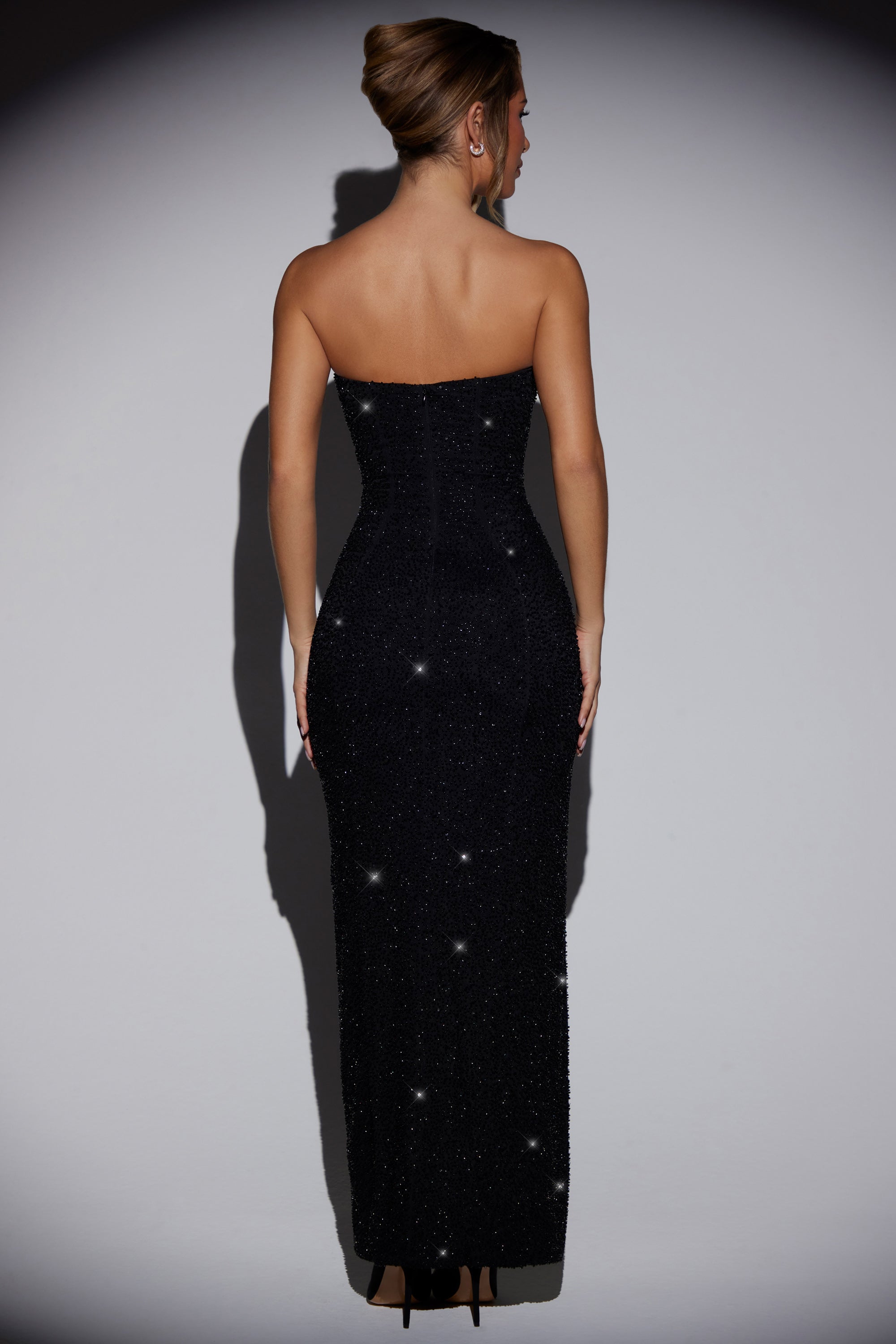 Embellished Bandeau Cowl Neck Maxi Dress in Black  Gemma Chic