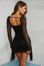 Long Sleeve Embellished Cowl Neck Mini Dress in Black  Gemma Chic