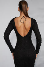 Long Sleeve Embellished Backless Maxi Dress in Black  Gemma Chic