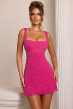 Embellished Cut Out Mini Dress in Fuschia  Gemma Chic