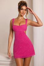 Embellished Cut Out Mini Dress in Fuschia  Gemma Chic