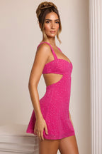 Embellished Cut Out Mini Dress in Fuschia  Gemma Chic