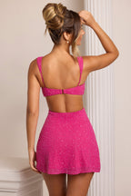 Embellished Cut Out Mini Dress in Fuschia  Gemma Chic