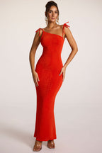 Textured Jersey Open Back Maxi Dress in Fiery Red  Gemma Chic