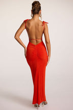 Textured Jersey Open Back Maxi Dress in Fiery Red  Gemma Chic