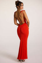 Textured Jersey Open Back Maxi Dress in Fiery Red  Gemma Chic