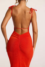 Textured Jersey Open Back Maxi Dress in Fiery Red  Gemma Chic