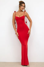Slinky Jersey Rose Detail Evening Gown in Scarlet Red  Gemma Chic
