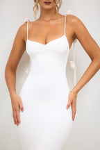 Slinky Jersey Rose Detail Evening Gown in White  Gemma Chic