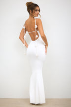 Slinky Jersey Rose Detail Evening Gown in White  Gemma Chic