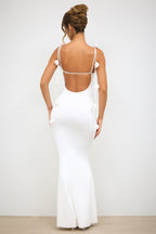 Slinky Jersey Rose Detail Evening Gown in White  Gemma Chic