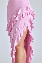 Panelled Ruffle Evening Gown in Baby Pink  Gemma Chic