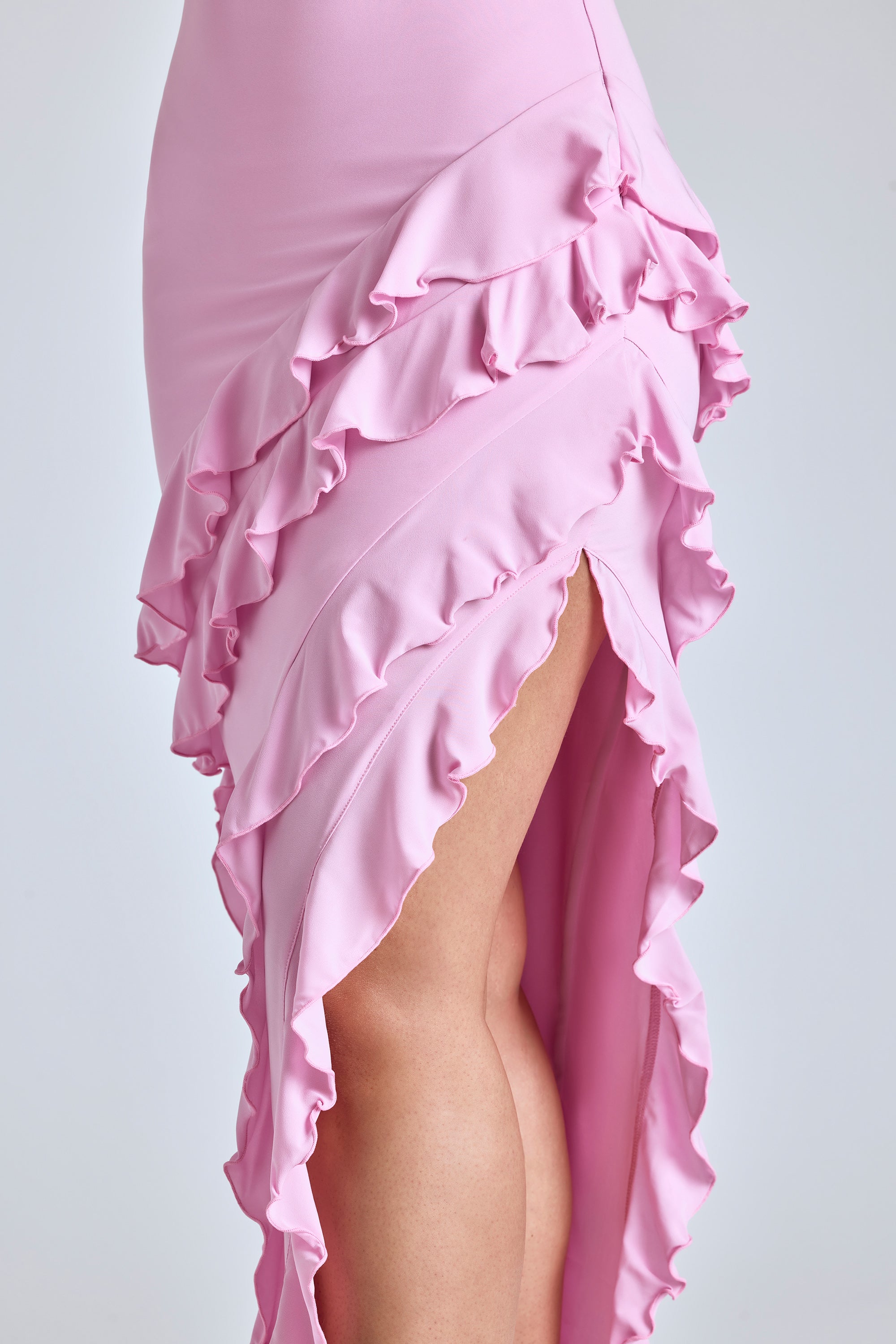 Panelled Ruffle Evening Gown in Baby Pink  Gemma Chic