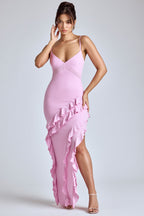 Panelled Ruffle Evening Gown in Baby Pink  Gemma Chic