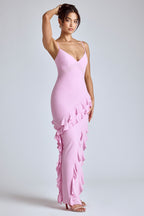 Panelled Ruffle Evening Gown in Baby Pink  Gemma Chic