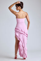 Panelled Ruffle Evening Gown in Baby Pink  Gemma Chic