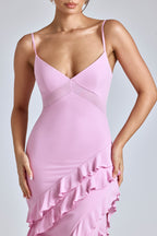 Panelled Ruffle Evening Gown in Baby Pink  Gemma Chic