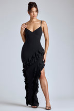 Panelled Ruffle Evening Gown in Black  Gemma Chic