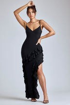 Panelled Ruffle Evening Gown in Black  Gemma Chic