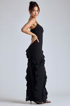 Panelled Ruffle Evening Gown in Black  Gemma Chic
