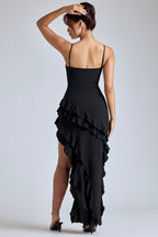 Panelled Ruffle Evening Gown in Black  Gemma Chic