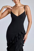 Panelled Ruffle Evening Gown in Black  Gemma Chic