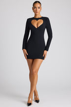 Heart Cut Out Long Sleeve Mini Dress in Black  Gemma Chic