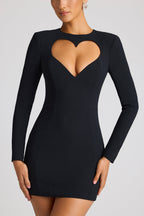 Heart Cut Out Long Sleeve Mini Dress in Black  Gemma Chic
