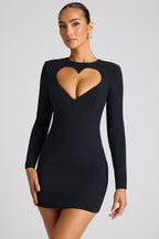 Heart Cut Out Long Sleeve Mini Dress in Black  Gemma Chic