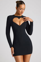 Heart Cut Out Long Sleeve Mini Dress in Black  Gemma Chic