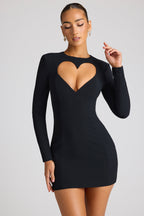 Heart Cut Out Long Sleeve Mini Dress in Black  Gemma Chic