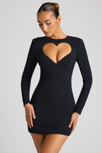 Heart Cut Out Long Sleeve Mini Dress in Black  Gemma Chic