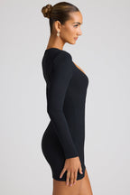Heart Cut Out Long Sleeve Mini Dress in Black  Gemma Chic