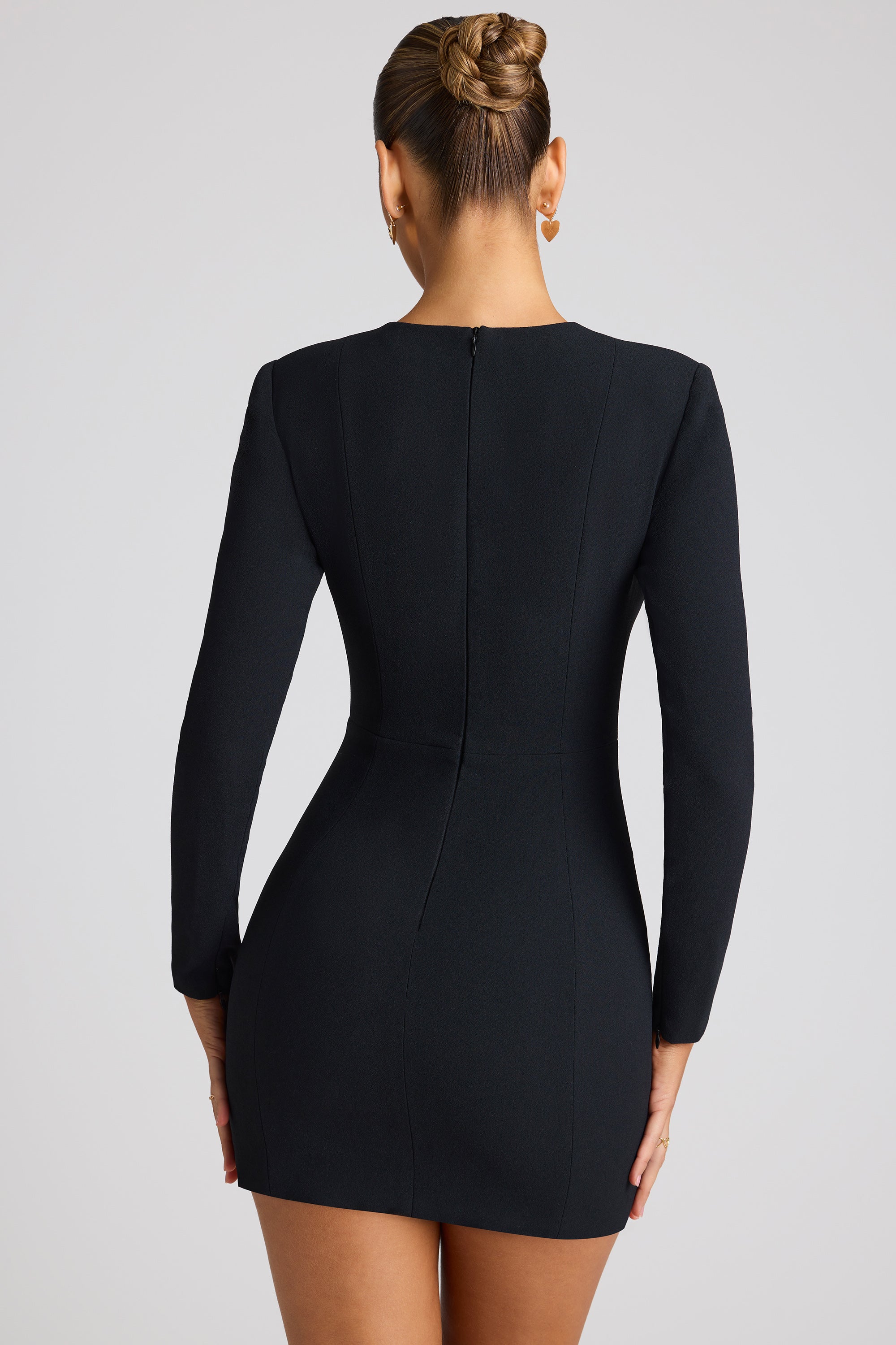 Heart Cut Out Long Sleeve Mini Dress in Black  Gemma Chic