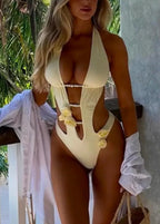 Sunburst Pearl-Accent Plunge Swimsuit  GEMMACHIC