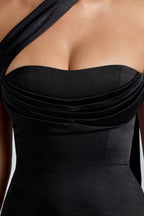 Draped Halterneck Satin Mini Dress in Black  Gemma Chic