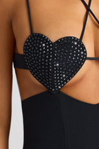 Embellished Heart Cup Detail Mini Dress in Black  Gemma Chic