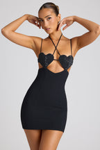 Embellished Heart Cup Detail Mini Dress in Black  Gemma Chic