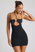 Embellished Heart Cup Detail Mini Dress in Black  Gemma Chic