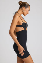 Embellished Heart Cup Detail Mini Dress in Black  Gemma Chic