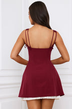 Bow-Detail Pleated A-Line Mini Dress in Berry Red  Gemma Chic