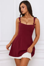 Bow-Detail Pleated A-Line Mini Dress in Berry Red  Gemma Chic